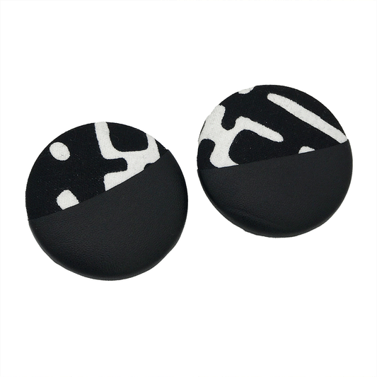 Black and White African Mud Cloth Print and Faux Leather Button Earrings | African Mud Print Earrings | African Mud Fabric Jewelry | Afrocentric Jewelry | Cloth & Cord