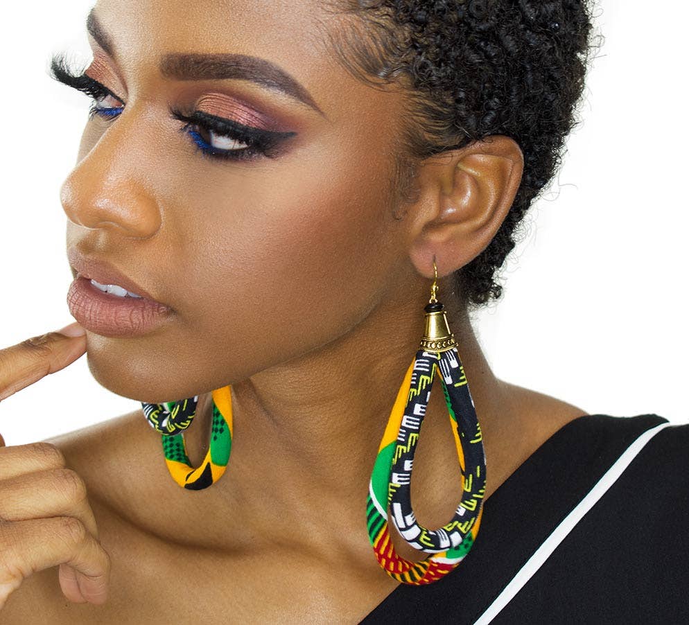Double Loop Kente Ankara Earrings | Africa Hoop Earrings