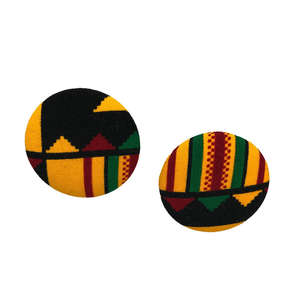 Black Yellow African Print Button Earrings | African Wax Print Earrings | Black Yellow Fabric Jewelry | Afrocentric Jewelry