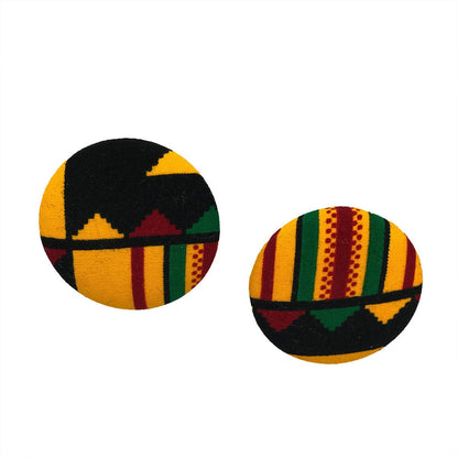 Black Yellow African Print Button Earrings | African Wax Print Earrings | Black Yellow Fabric Jewelry | Afrocentric Jewelry