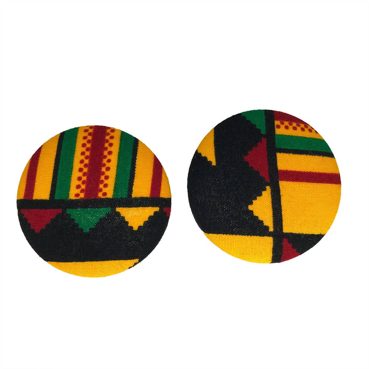 Black Yellow African Print Button Earrings | African Wax Print Earrings | Black Yellow Fabric Jewelry | Afrocentric Jewelry